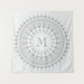 Grau White Mandala Monogram Wandteppich (Vorderseite)