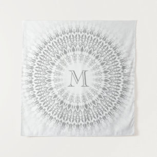Grau White Mandala Monogram Wandteppich