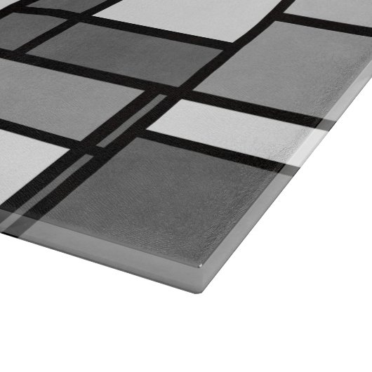 Grau-White-Mondrian-Style Black Ribbon Monogram Schneidebrett (Ecke)