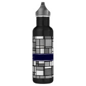 Grau White Mondrian Style Navy Ribbon Monogram Edelstahlflasche (Rechts)