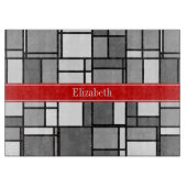 Grau-White Mondrian Style Red Ribbon Monogram Schneidebrett (Vorderseite)