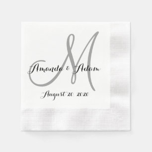 Grau-White Monogram Wedding Paper Napkin Serviette