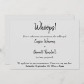 Grau "Whoops!" Verspätete Hochzeitskarte Einladung (Vorne/Hinten)