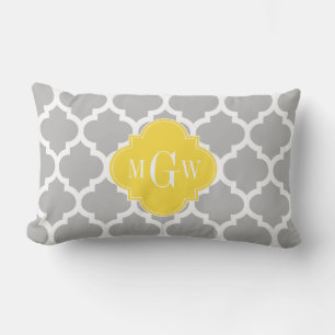 Grau Wht Moroccan #5 Ananas 3 Initialen Monogramm Lendenkissen