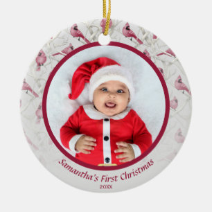 Grau Winter Kardinal Baby Personalisiertes Foto Keramik Ornament