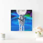 Grau Wolf & Aurora Moon Wilhelm Tell Quadratische Wanduhr (Zuhause)