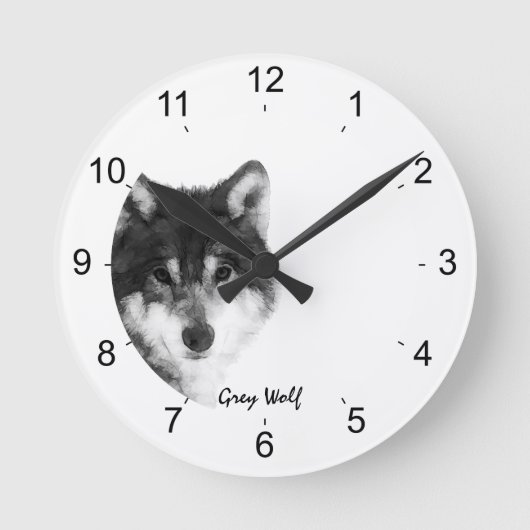 Grau Wolf beeindruckend Runde Wanduhr (Vorderseite)