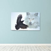 Grau Wolf & Black Raven Wildlife Art Print Leinwanddruck (Insitu (Holzboden))