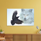 Grau Wolf & Black Raven Wildlife Art Print Leinwanddruck (Insitu (Wohnzimmer))