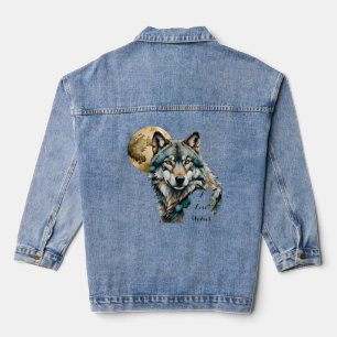 Grau Wolf & Gold Moon Aquamarin *Personalize* Jeansjacke