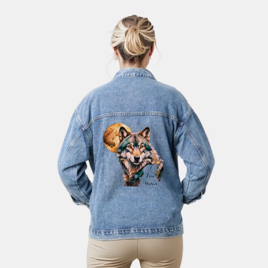 Grau Wolf & Gold Moon Aquamarin *Personalize* Jeansjacke (Modell)