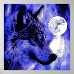 Grau Wolf & Moon Poster Print