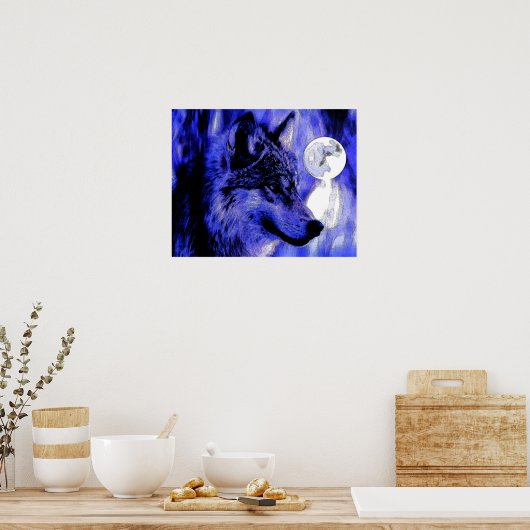 Grau Wolf & Moon Poster Print (Küche)