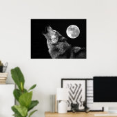 Grau Wolf & Moon Poster Print (Heimbüro)