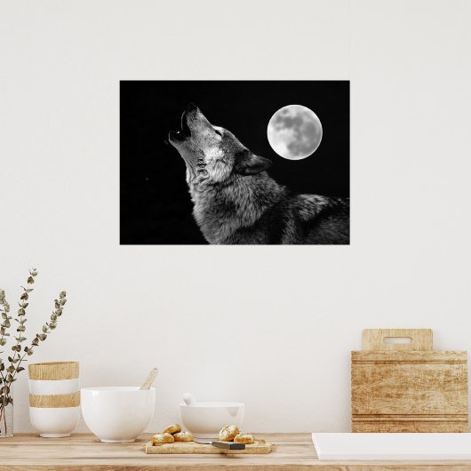 Grau Wolf & Moon Poster Print (Küche)