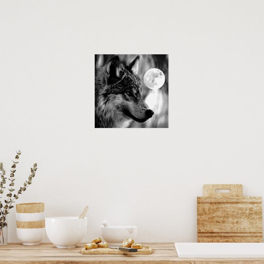 Grau Wolf & Moon Poster Print (Küche)