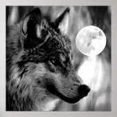 Grau Wolf & Moon Poster Print (Vorne)