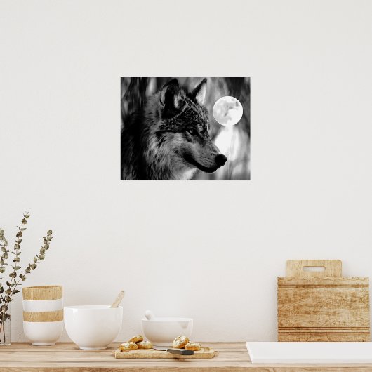 Grau Wolf & Moon Poster Print (Küche)