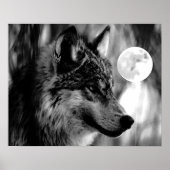 Grau Wolf & Moon Poster Print (Vorne)