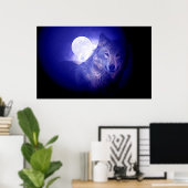Grau Wolf & Moon Poster Print - Blaue Nachtwölfe (Heimbüro)