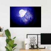 Grau Wolf & Moon Poster Print - Blaue Nachtwölfe (Heimbüro)