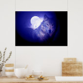 Grau Wolf & Moon Poster Print - Blaue Nachtwölfe (Küche)