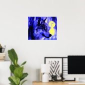 Grau Wolf & Moon Poster Print - Blaue Nachtwölfe (Heimbüro)