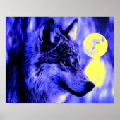 Grau Wolf & Moon Poster Print - Blaue Nachtwölfe (Vorne)