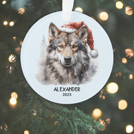 Grau Wolf Weihnachtsmannmütze Personalisiert Weihn Ornament