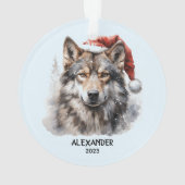 Grau Wolf Weihnachtsmannmütze Personalisiert Weihn Ornament (Rückseite)
