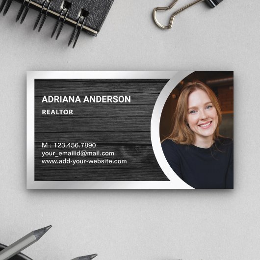 Grau Wood Silver Foil Real Anwesen Foto Realtor Visitenkarte