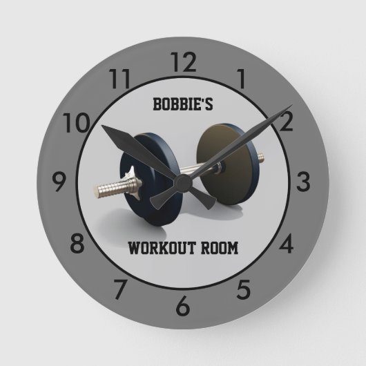 Grau Workout Room Fitness Personalisiert Runde Wanduhr (Vorderseite)