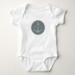 Grau Zickzack + Blue Anchor Romper Baby Strampler