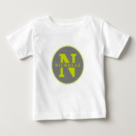 Grau Zickzack + Green Monogram Romper Baby T-shirt (Vorderseite)