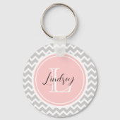 Grau Zickzack mit Custom Monogram Schlüsselanhänger (Vorderseite)