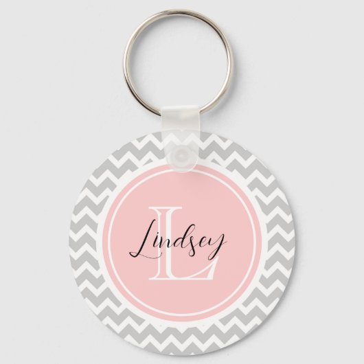 Grau Zickzack mit Custom Monogram Schlüsselanhänger (Vorderseite)