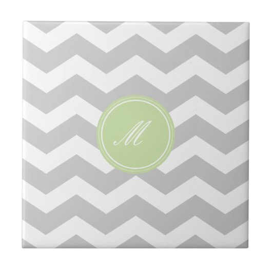 Grau Zickzack mit Monogram Tiles Fliese (Vorderseite)