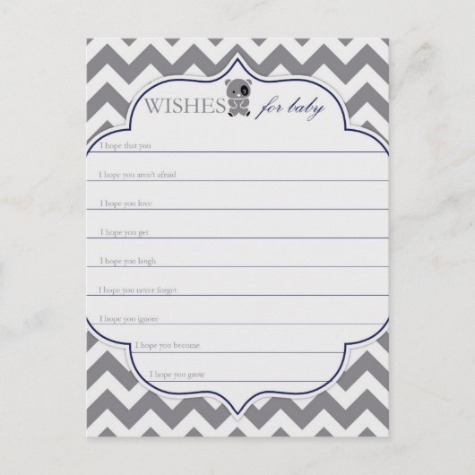 Grau Zickzack mit Panda Wünsche für Baby Hinweiskarte (Vorderseite)