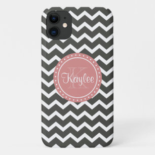 Grau-Zickzack-rosa Monogramm Case-Mate iPhone Hülle