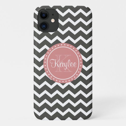 Grau-Zickzack-rosa Monogramm Case-Mate iPhone Hülle (Rückseite)