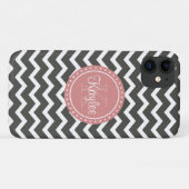 Grau-Zickzack-rosa Monogramm Case-Mate iPhone Hülle (Rückseite (Horizontal))