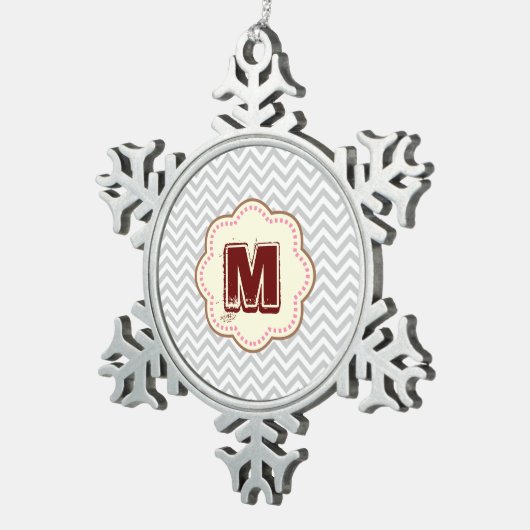 grau Zickzack Schneeflocken Zinn-Ornament (Rechts)