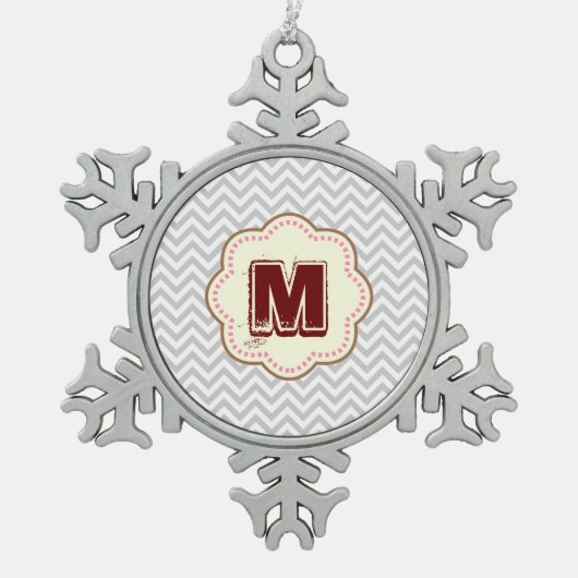 grau Zickzack Schneeflocken Zinn-Ornament (Vorderseite)