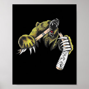Graubär bricht durch, während er Hockeyschläger L Poster