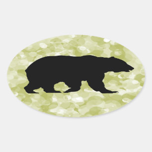 Graubär Schwarze Silhouette gesprenkeltes Grün Ovaler Aufkleber