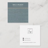 GRAUBBLUE BURLAP LINEN STUD EARRING DISPLAY CARD QUADRATISCHE VISITENKARTE (Vorne/Hinten)