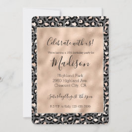 Graubeige Peach Rose Leopard Print Einladung