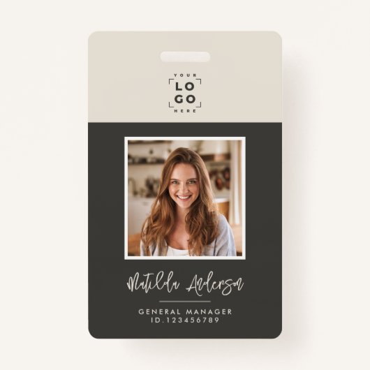 Graubeige QR-Code Modernes minimales Foto abstrakt Ausweis (Vorderseite)