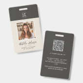 Graubeige QR-Code Modernes minimales Foto abstrakt Ausweis (Vorder- & Rückseite)