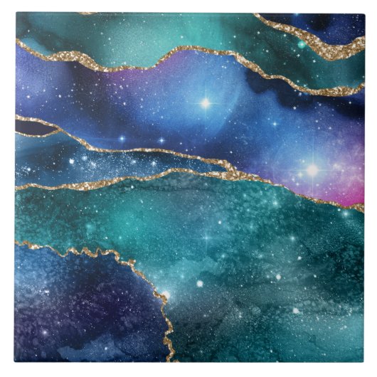 Graublau-Gode-Galaxie-Imitate goldgelb, modern Fliese (Vorderseite)
